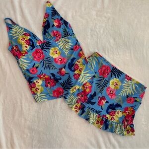 Nicole Miller women’s 2 piece Floral Swim w/ skirt bottoms